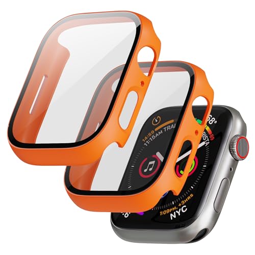 LINTEKER für Apple Watch Series 8/7 Hülle mit Glas Displayschutz, [2 Stück] Schutzhülle kompatibel mit Apple Watch Series 8/7 45mm, HD Klar, Stoßfeste Schutzhülle für iWatch Series 8/7, Orange von LINTEKER