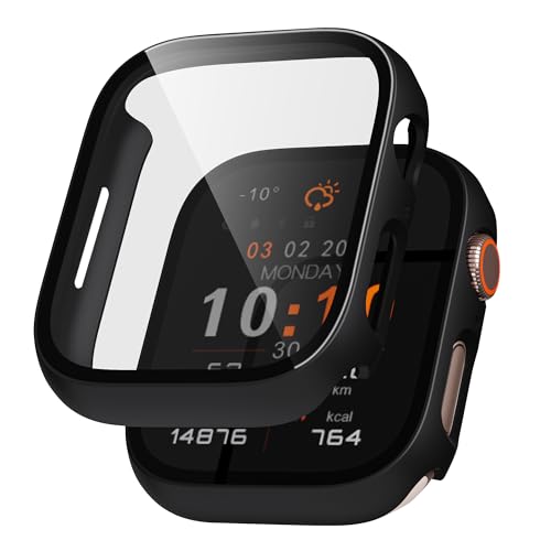 TSOGIA für Apple Watch Series 9/8/7 Hülle mit Glas Displayschutz, [2 Stück] Schutzhülle kompatibel mit Apple Watch Series 9/8/7 45mm, HD Klar, Stoßfeste Schutzhülle für iWatch Series 9/8/7, Schwarz von TSOGIA