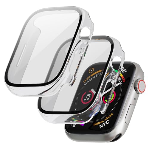 LINTEKER für Apple Watch Series 9/8/7 Hülle mit Glas Displayschutz, [2 Stück] Schutzhülle kompatibel mit Apple Watch Series 8/7 41mm, HD Klar, Stoßfeste Schutzhülle für iWatch Series 8/7, Transparent von LINTEKER