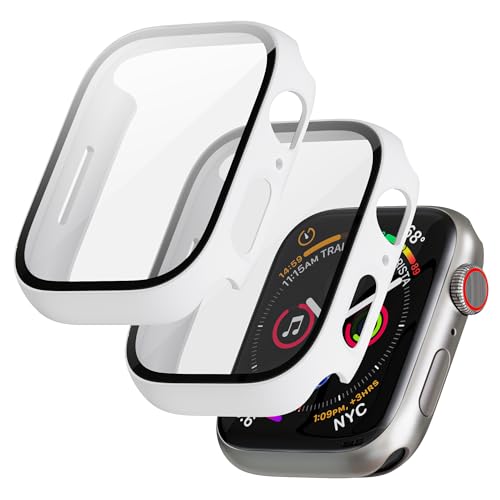 LINTEKER für Apple Watch Series 9/8/7 Hülle mit Glas Displayschutz, [2 Stück] Schutzhülle kompatibel mit Apple Watch Series 8/7 41mm, HD Klar, Stoßfeste Schutzhülle für iWatch Series 8/7, Weiss von LINTEKER