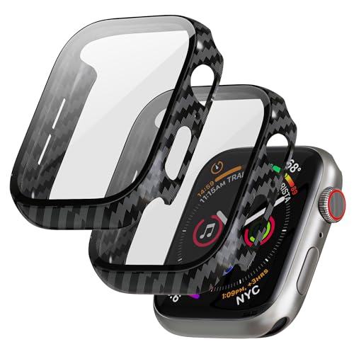 LINTEKER für Apple Watch Series SE/6/5/4 Hülle mit Displayschutz, [2 Stück] Schutzhülle kompatibel mit Apple Watch Series SE/6/5/4 40mm, HD Klar, Schutzhülle für iWatch Series SE/6/5/4, Kohlefaser von LINTEKER