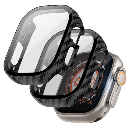 LINTEKER für Apple Watch Ultra/Ultra 2 Hülle mit Glas Displayschutz, [2 Stück] Hard PC Schutzhülle kompatibel mit Apple Watch Ultra 49mm, HD Klar, Stoßfeste Schutzhülle für iWatch Ultra, Kohlefaser von LINTEKER