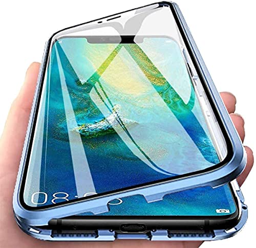 Hülle für Samsung Galaxy A22 Magnetische Handyhülle 360 Grad KomplettSchutz Case,Metallrahmen und Transparen Vorne und Hinten Gehärtetes Glas Stoßfest flip Hülle,Blau von LIONO