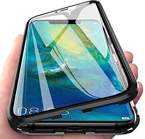 Hülle für Samsung Galaxy A22 Magnetische Handyhülle 360 Grad KomplettSchutz Case,Metallrahmen und Transparen Vorne und Hinten Gehärtetes Glas Stoßfest flip Hülle,Schwarz von LIONO