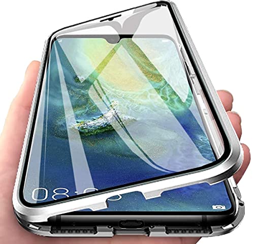 Hülle für Samsung Galaxy A22 Magnetische Handyhülle 360 Grad KomplettSchutz Case,Metallrahmen und Transparen Vorne und Hinten Gehärtetes Glas Stoßfest flip Hülle,Silber von LIONO