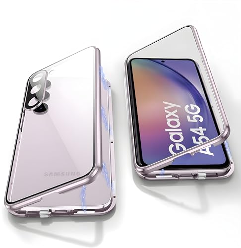 Hülle für Samsung Galaxy A54 360 Grad Stoßfeste Rundumschutz Magnetische Hartglas mit Vorderseite und Rückseite Metallrahmen Ultra Dünn Handyhülle Case mit KameraSchutz foile,Lila von LIONO