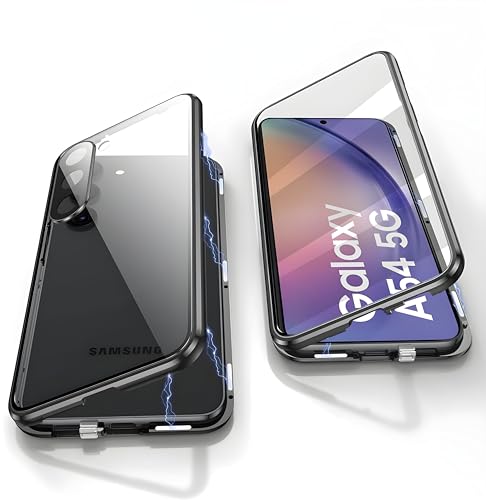 Hülle für Samsung Galaxy A54 360 Grad Stoßfeste Rundumschutz Magnetische Hartglas mit Vorderseite und Rückseite Metallrahmen Ultra Dünn Handyhülle Case mit KameraSchutz foile,Schwarz von LIONO