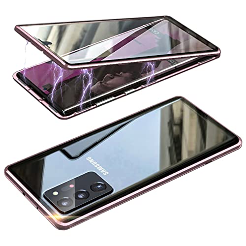 Hülle für Samsung Galaxy Note 20 Ultra 360 Grad Stoßfeste Rundumschutz Magnetische Hartglas mit Vorderseite und Rückseite Metallrahmen Ultra Dünn Handyhülle Case mit DisplaySchutz foile,RosaGold von LIONO