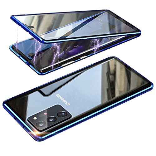 Hülle für Samsung Galaxy Note 20 Ultra 360 Grad Stoßfeste Rundumschutz Magnetische Hartglas mit Vorderseite und Rückseite Metallrahmen Ultra Dünn Handyhülle Case mit DisplaySchutz foile,Blau von LIONO