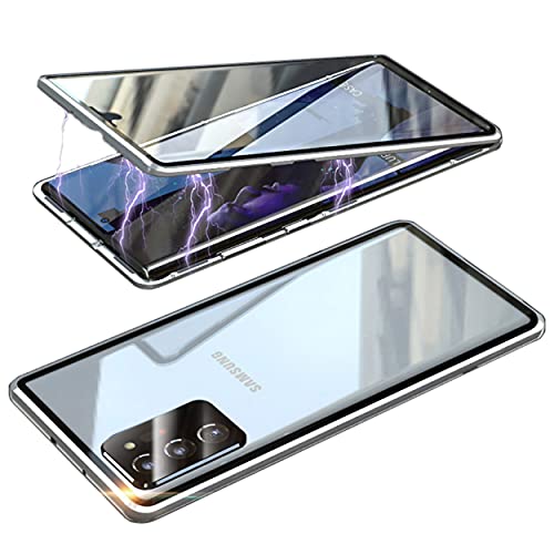 Hülle für Samsung Galaxy S20 FE 360 Grad Stoßfeste Rundumschutz Magnetische Hartglas mit Vorderseite und Rückseite Metallrahmen Ultra Dünn Handyhülle Case mit DisplaySchutz foile,Silber von LIONO