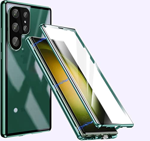 Hülle für Samsung Galaxy S23 Ultra 360 Grad Stoßfeste Rundumschutz Magnetische Hartglas mit Vorderseite und Rückseite Metallrahmen Ultra Dünn Handyhülle Case mit KameraSchutz foile,Grün von LIONO