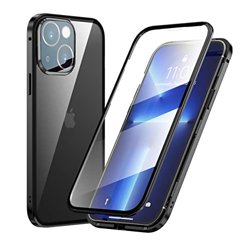 Hülle für iPhone 13 Mini Handyhülle,360 Grad Schutzhülle mit Eingebautem Panzerglas Displayschutz und Kamera Schutzfolie Stoßfest Metal Bumper Full Cover Case für iPhone 13 Mini,Schwarz von LIONO