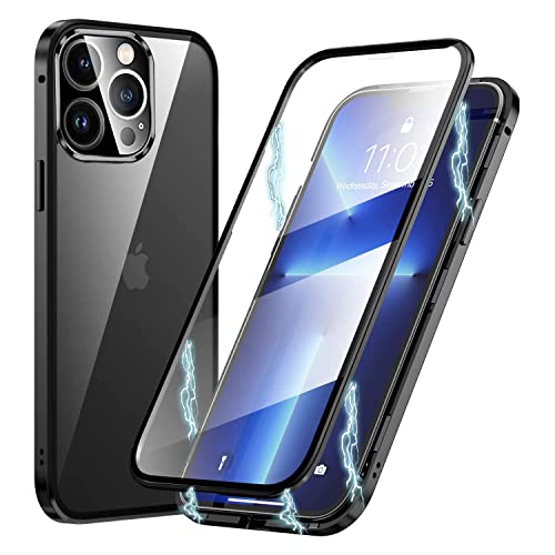 Hülle für iPhone 13 Pro Max Handyhülle,360 Grad Schutzhülle mit Eingebautem Panzerglas Displayschutz und Kamera Schutzfolie Stoßfest Metal Bumper Full Cover Case für iPhone 13 Pro Max,Schwarz von LIONO