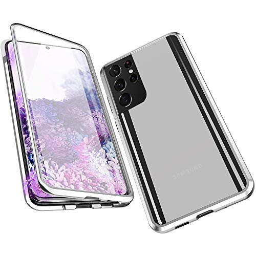 LIONO für Samsung Galaxy S21 Ultra Hülle, 360 Grad Schutzhülle mit Eingebautem Gehärtetes Glas Displayschutz, Stoßfest Metall Panzerhülle Full Cover Case Handyhülle,Silber von LIONO