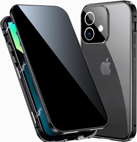 Anti spy Hülle für iPhone 12 Mini 360 Grad Ganzkörper HandyHülle Eingebaut Panzer Glas Sichtschutz Schutz Folie und Kamera len's Cover Stoßfest Komplettschutz Anti Peeping Case,Schwarz von LIONO