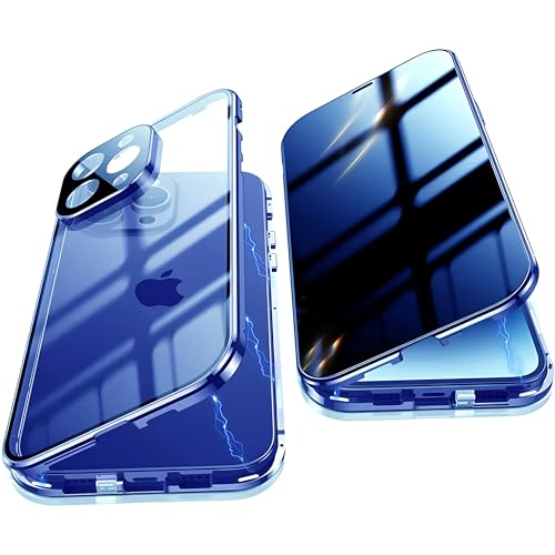 Schutzhülle für iPhone 12 Pro Max, integrierter Sichtschutz und Kameralinsenschutz, 360-Grad-Rundumschutz, einteilige Anti-Peep-Schutzhülle für 12 Pro Max, durchsichtiges Blau von LIONO