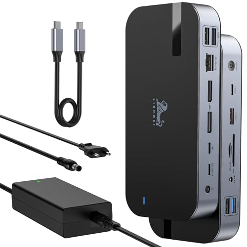 USB C 4 Dock Dual DP mit Netzteil 150W Docking Station 8K USB C Display Port, USB C Dock Station mit USB 3.1 10Gbps, SD 4.0 Kartenleser, USB C 20W Aufladung, RJ45,Triple Display Dock für Dell, HP usw von LIONWEI