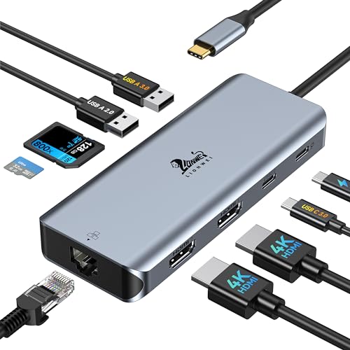 USB C Docking Station Dual HDMI USB C Hub 2 HDMI Adapter 4K, 1000Mbp Ethernet, 100W PD, 5Gbps USB C/A 3.0, USB 2.0, SD/TF Kartenleser für Dell, HP, Lenovo,Surface von LIONWEI