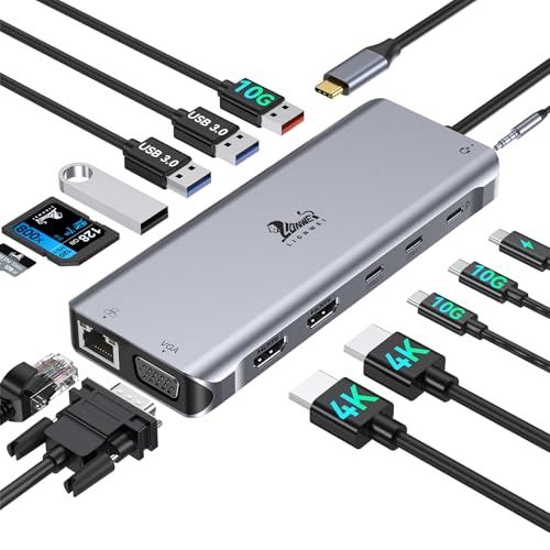 USB C Docking Station Dual HDMI USB C Hub LIONWEI Dockingstation 3 Monitore USB C Dock 2 HDMI Adapter 4K, VGA, PD 100W, 10Gbps USB C&USB A, Gigabit Ethernet, SD&TF Kompatibel mit Dell, HP, Lenovo USB C Docking Station Dual HDMI USB C Hub LIONWEI Dockingstation 3 Monitore USB C Dock 2 HDMI Adapter 4K, VGA, PD 100W, 10Gbps USB C&USB A, Gigabit Ethernet, SD&TF Kompatibel mit Dell, HP, Lenovo von LIONWEI