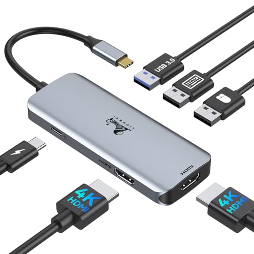 USB C Hub 2 HDMI, LIONWEI USB C Dockingstation Dual 4K HDMI, 5 Gbps USB 3.0, 2*USB 2.0, PD 100W Schnellladen, HDMI Adapter 2 monitore Kompatibel mit Dell XPS, Lenovo, HP und mehr USB C Geräten von LIONWEI