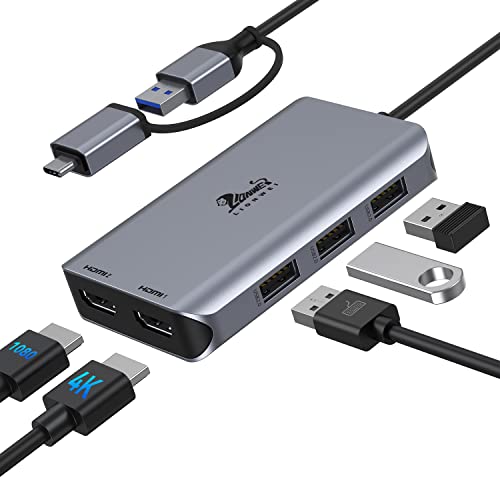 USB Docking Station 2 HDMI, USB 3.0 Docking Station Dual Monitor, USB 3.0 auf Dual HDMI, 3 USB 2.0, HDMI Splitter Adapter Kompatibel mit MacBook Pro/Air/M1/M2, USB A Hub Kompatibel mit Dell/HP, etc von LIONWEI