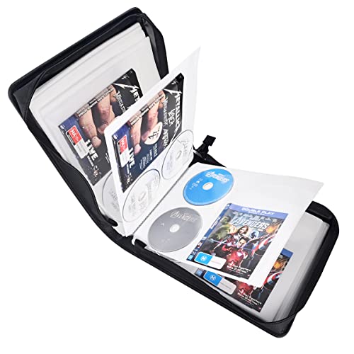 LIOVODE DVD Hülle 128 DVDs und 64 Booklets Kapazität, Speicher-CDs mit Booklet-Einsätzen Medienhalter organisieren Schwarz CD Geldbörse für Haus und Auto von LIOVODE