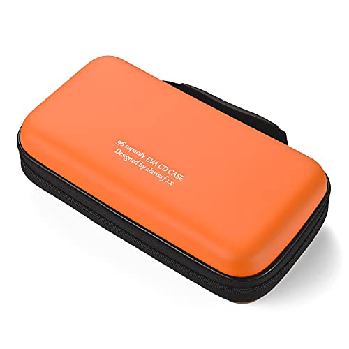LIOVODE DVD Tasche,96 Kapazität Eva Material CD-Hülle Halter Lagerung Veranstalter Medien Halten Hartplastik Schutz Disc Brieftasche Speicher für Auto (96 Kapazität, Orange 96) von LIOVODE