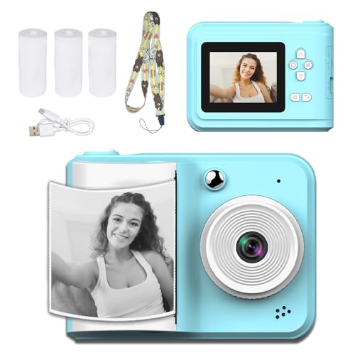 Kinder-Sofortbildkamera mit Thermodrucker, mit Display, Trageschlaufe, USB-Kabel, 3 Rollen Druckerpapier, blau Kinder-Sofortbildkamera mit Thermodrucker, mit Display, Trageschlaufe, USB-Kabel, 3 Rollen Druckerpapier, blau von LIPETY