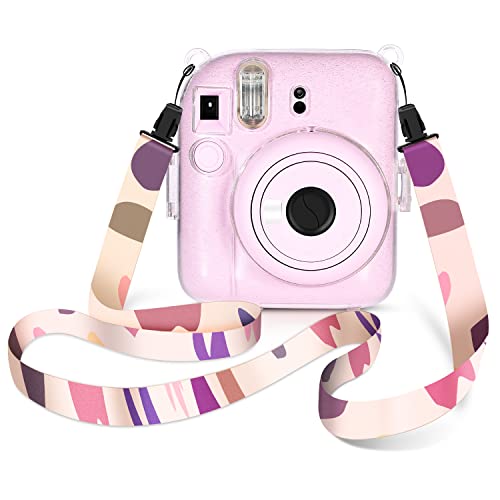 Kameratasche für Instax Mini 12, Sofortbildkamera-Tasche - Hartschalen-Kameratasche mit Schulterriemen in Morandi-Farben （Glitzer+Morandi） von LIRDDY