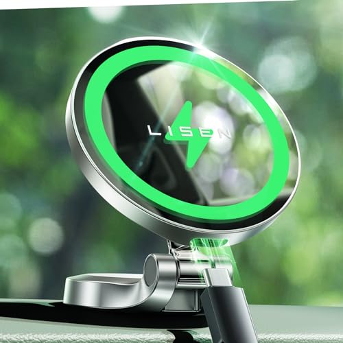 LISEN 15W für Magsafe Handyhalterung Auto mit Ladefunktion Kfz-Handyhalterung Auto mit Ladefunktion Magsafe mit Zigarettenanzünder USB Induktive Schnellladen Ladestation Auto für iPhone 16/15/14, von LISEN