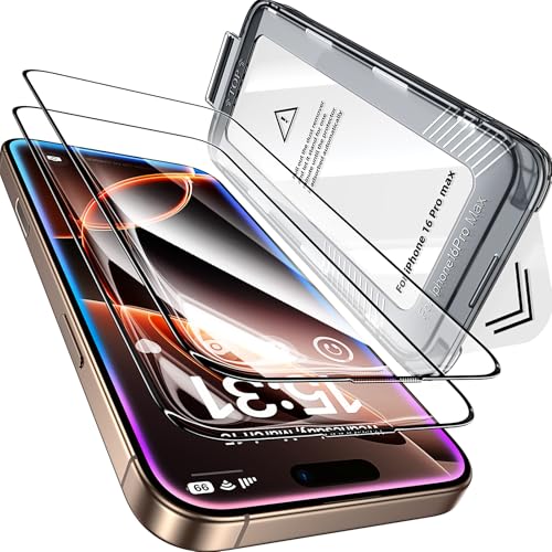 LISEN |2 Stück| HD Schutzfolie für iPhone 16 Pro Max (6,9") [Full Screen] Auto-Installation [9H Härte Folie] Anti-Fingerabdruck Anti-Öl Panzerglas, Schutzglas, Displayschutz, Panzerfolie 0.33mm von LISEN