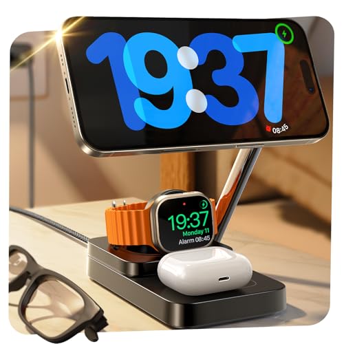 LISEN 3 in 1 Ladestation, Mehrere Geräte Magsafe Ladestation, Reisen Wireless Charger Stand Bequem iPhone Ladestation Fit Apple Watch Airpods von LISEN