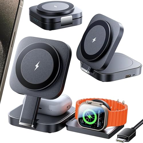 LISEN 3 in 1 Ladestation, Mehrere Geräte Magsafe Ladestation Apple Watch und iPhone 16, Reisen Wireless Charger Stand Bequem iPhone Ladestation Fit Apple Watch Airpods 16 von LISEN