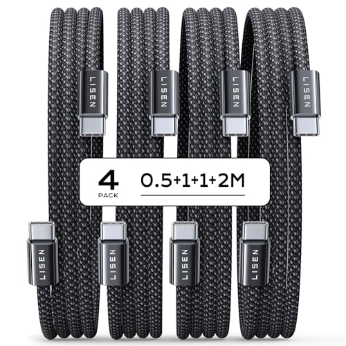 LISEN 60W USB C Kabel, [4er Pack, 0,5M 1M 1M 2M] USB C auf USB C Kabel Set, PD 3.0 Schnellladekabel USB C für iPhone 16 Ladekabel, iPhone 15, SamSung Galaxy S25, Pixel, MacBook Air, iPad, Switch, LG von LISEN
