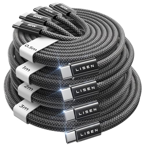 LISEN 60W USB C Kabel 3M [4er Pack, 0,5M 1M 2M 3M] iPad Ladekabel USB C, PD 3.0 Schnellladekabel USB C Ladekabel für ipad, iPhone 16 Pro Max Plus, SamSung Galaxy, MacBook Air, Tab, Mi, Xiaomi, OnePlus von LISEN