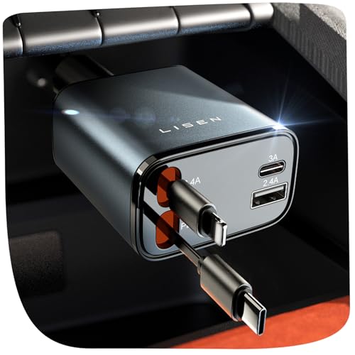LISEN 4 in 1 Zigarettenanzünder USB C 69W Auto Ladegerät Adapter, Vatertagsgeschenke für Papa, Auto Zubehör Innenraum, Camping Zubehör Gadget Car Accessoires für iPhone 16 Pro Max, Switch 2,iPad von LISEN