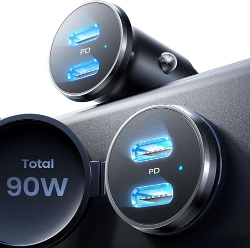 LISEN 90W Superschnelles Laden Zigarettenanzünder USB C, [Mini Titanium & 12v Steckdose Adapter ] KFZ Ladegerät USB C, Car Charger Schnellladung für iPhone 16 15 Pro Max iPad Galaxy S25 S24 von LISEN