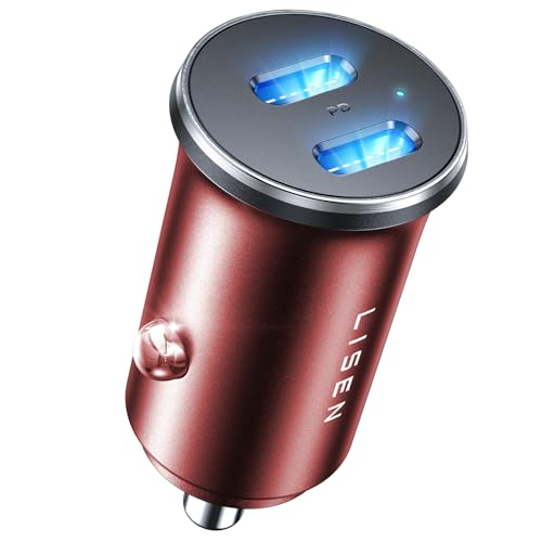 LISEN 90W Zigarettenanzünder USB C Verteiler [Dualer PD45W 12v Steckdose] Mini Ganzmetall KFZ Ladegerät USB C Adapter Zigarettenanzünder Steckdose mit iPhone 15/14/13 Pro Max Plus, Samsung（Rot） von LISEN