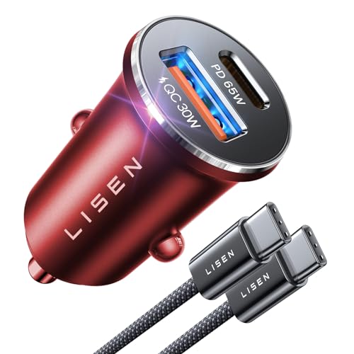 LISEN 95W Zigarettenanzünder USB C Verteiler [12v Steckdose Dualer PD65W ] Auto Ladegerät Mini Ganzmetall KFZ Ladegerät USB C Schnellladung Mit USB C Kabel, für Samsung S24 iPhone 15 Pro Max 14 13 von LISEN