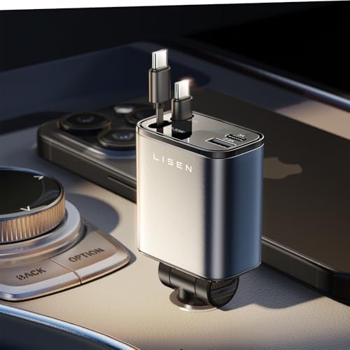 LISEN Einziehbares Autoladegerät [Dual USB C 69W Autoladeadapter für iPhone 16, Schnellladung, einziehbares Autoladegerät Typ C, Ladegerät LISEN Einziehbares Autoladegerät [Dual USB C 69W Autoladeadapter für iPhone 16, Schnellladung, einziehbares Autoladegerät Typ C, Ladegerät von LISEN