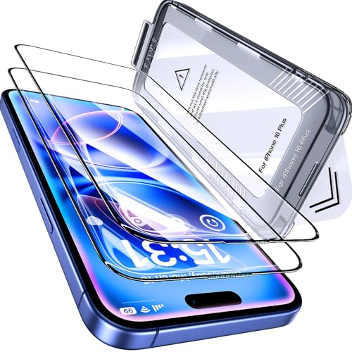 LISEN Gehärtetes Glas für iPhone 16 Plus (6.7'') [Vollbild], 2er-Pack Anti-Blaulicht-Schutzfolie, Raumkapsel-Installationshilfe, 0,33 mm kratz- & explosionsgeschützt von LISEN