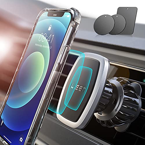 LISEN Handyhalterung Auto Magnet, [6 Starke Magnete] Magnethalter Handy [Upgraded CLAMP] [360°Drehbar] KFZ, Für iPhone Samsung Huawei-Silber von LISEN