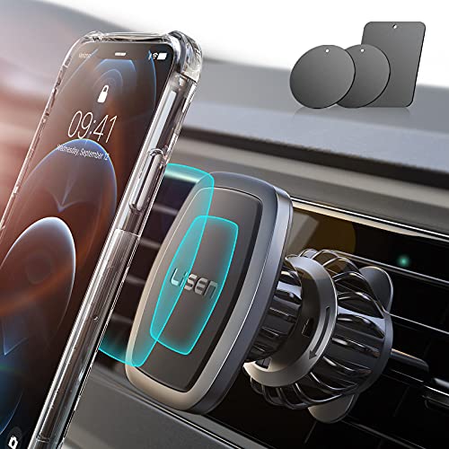 LISEN Handyhalterung Auto Magnet 2023 Upgraded Clamp Handyhalter Auto Zubehör Lüftung KFZ Handy Halterung mit 6 Starke Magnet 3 Metallplatte, Kompatibel für iPhone Samsung Huawei Smartphone von LISEN