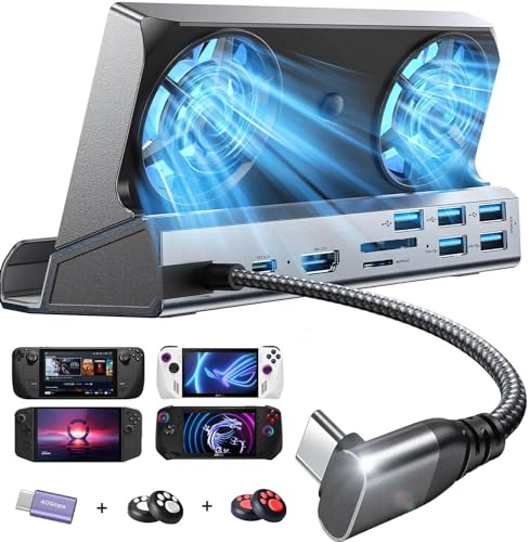 LISEN Steam Deck/Legion Go/ROG Ally/Msi Claw Dock, 13-in-1 Steam Deck Dockingstation mit 5 USB 3.0 und 2.0, Zwei Lüftern, HDMI 4K bei 60 Hz, Gigabit Ethernet, 100 W Aufladung für Stream Deck von LISEN