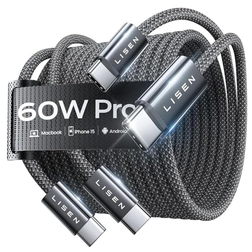 LISEN USB-Kabel C [1 m + 1 m/2 Stück] PD Kabel USB C auf USB C Kabel USB C Ladegerät USB C Schnellladung Nylon Kabel USB C für Samsung Galaxy S24 S23 iPhone 16 15 Pro Max Xiaomi iPad Switch PS5 von LISEN