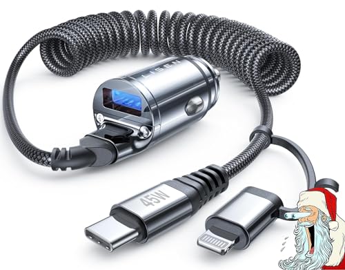 LISEN USB Zigarettenanzünder Adapter, [Safety Certified] 90W Ladegerät für Auto Mini Metal Legierung KFZ USB Ladegerät Angeschlossenes 2-in-1-Kabel mit iPhone 15/14/13/12, Note 9/Galaxy S10/S9, iPad von LISEN