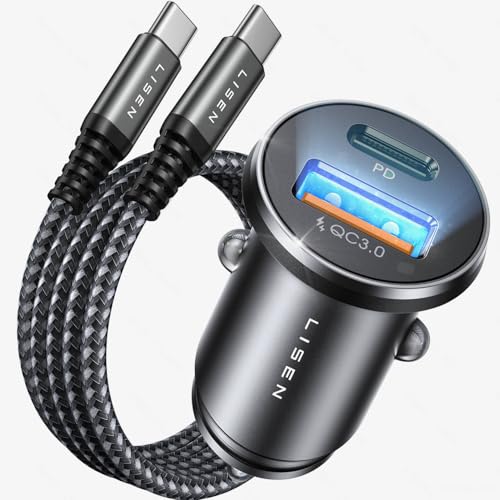 LISEN Zigarettenanzünder USB C Auto Ladegerät 48W PD&QC3.0 KFZ Schnellladung Mit 12v USB Steckdose Mini Metall USB Adapter Auto, für Samsung S23 Pixel Android iPad iPhone 15 Pro Max 14 von LISEN