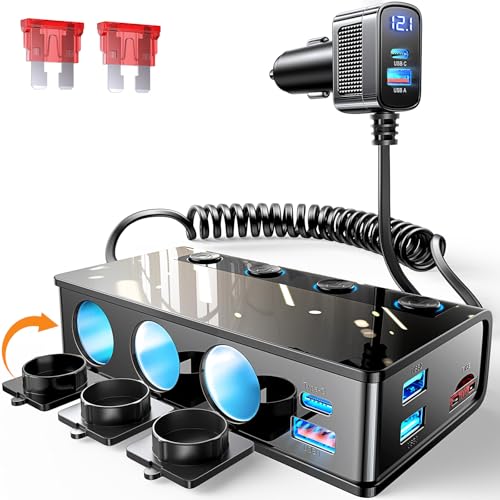 LISEN Zigarettenanzünder Verteiler Splitter Adapter 191W Heavy Duty Truck USB Multi Port mit PD36W/QC3.0 Charge USB C 12V/24V Unabhängige Schalter & Staubschutz & Wasserdicht für alle Auto Geräte von LISEN