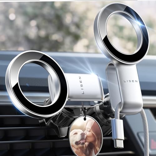 LISEN für MagSafe Autohalterung Handyhalterung Auto Magnet [30x N55 Magnet] iPhone Handyhalter Auto Lüftung KFZ für iPhone 15 14 13 12 Pro Max Mini Silber von LISEN