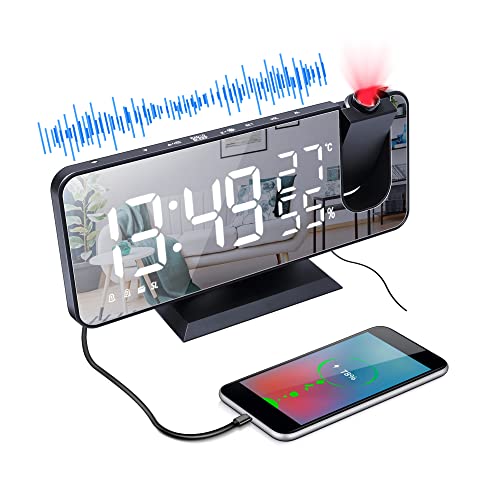 Projektionswecker, Digital Wecker mit Projektion 180°,Radiowecker Projektionsuhr Alarm Clock mit USB-Anschluss, 7" LED Spiegelbildschirm, Dual-Alarm, 12/24H, Snooze Projektionswecker, Digital Wecker mit Projektion 180°,Radiowecker Projektionsuhr Alarm Clock mit USB-Anschluss, 7" LED Spiegelbildschirm, Dual-Alarm, 12/24H, Snooze von LITEYPP
